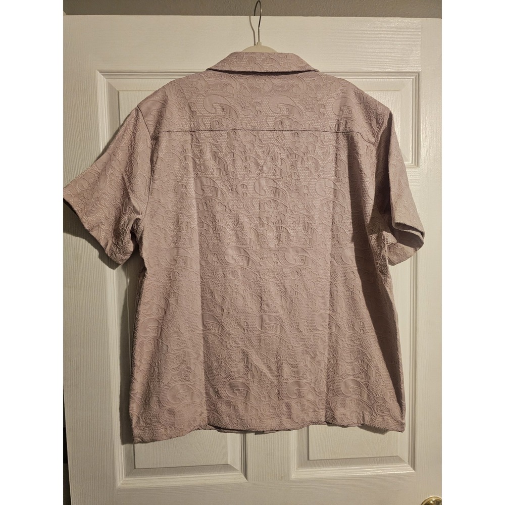 NWT Mens XXL Short Sleeve Button Up Shirt Cotton Lace Lilac Cuban Style Collar - Picture 9 of 16